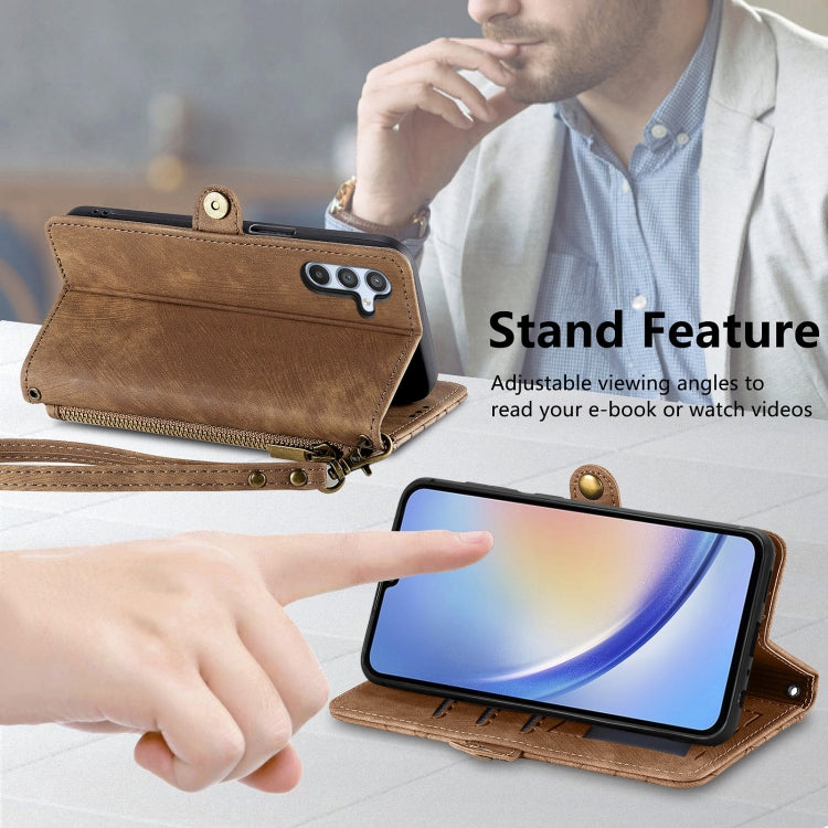 For Samsung Galaxy A50 Geometric Zipper Wallet Side Buckle Leather Phone Case(Brown) - free shipping - PMC TechLife - Order now!
