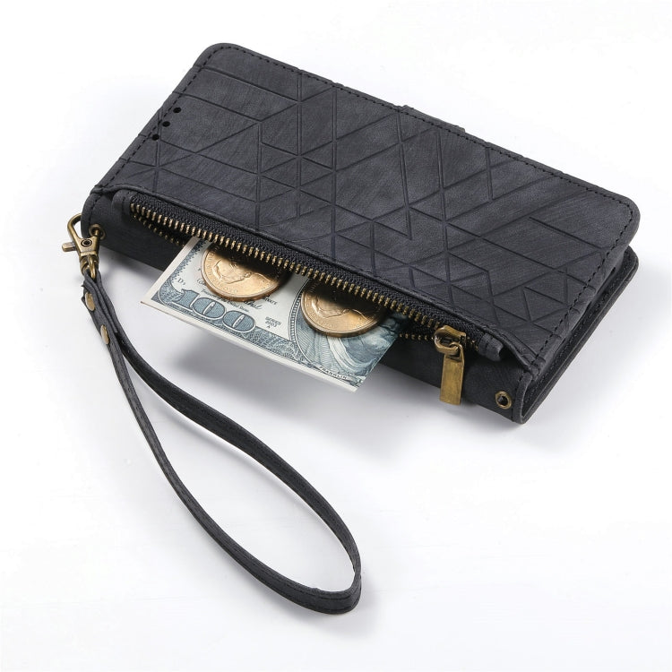 For Samsung Galaxy A11 Geometric Zipper Wallet Side Buckle Leather Phone Case(Black) - free shipping - PMC TechLife - Order now!