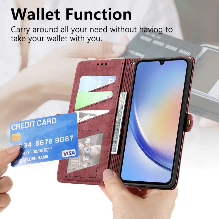 For Samsung Galaxy A12 Geometric Zipper Wallet Side Buckle Leather Phone Case(Red) - free shipping - PMC TechLife - Order now!