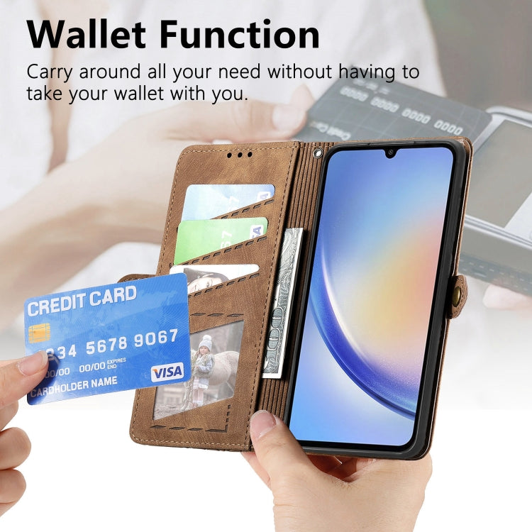 For Samsung Galaxy A31 Geometric Zipper Wallet Side Buckle Leather Phone Case(Brown) - free shipping - PMC TechLife - Order now!