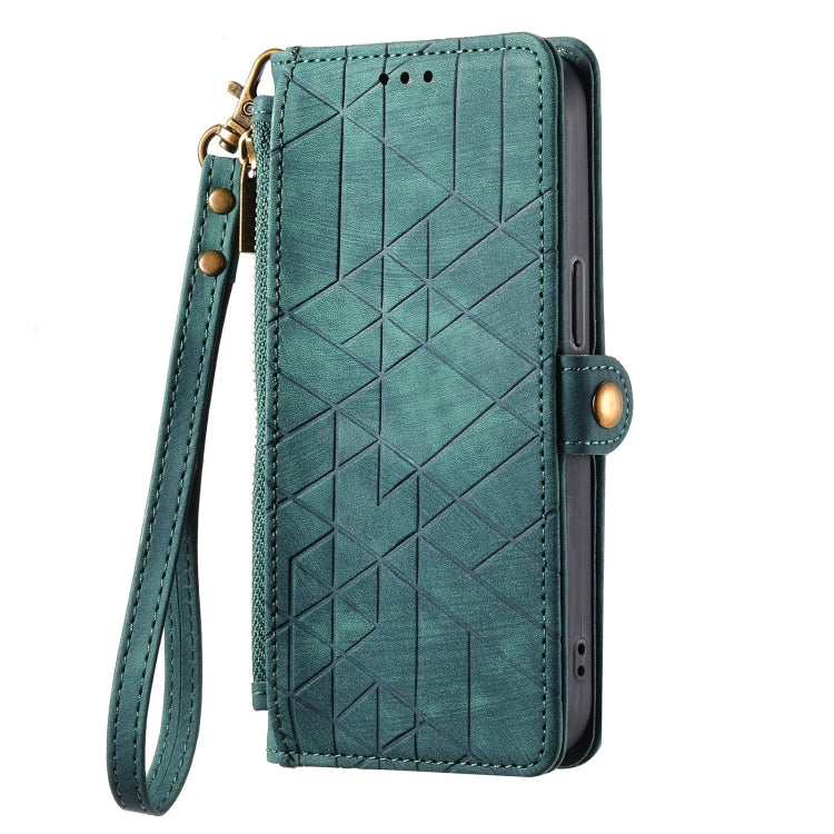For Samsung Galaxy A71 Geometric Zipper Wallet Side Buckle Leather Phone Case(Green) - free shipping - PMC TechLife - Order now!