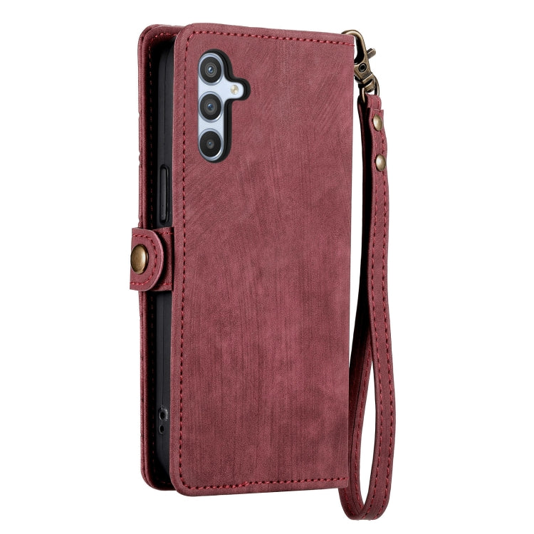 For Samsung Galaxy A21S Geometric Zipper Wallet Side Buckle Leather Phone Case(Red) - free shipping - PMC TechLife - Order now!