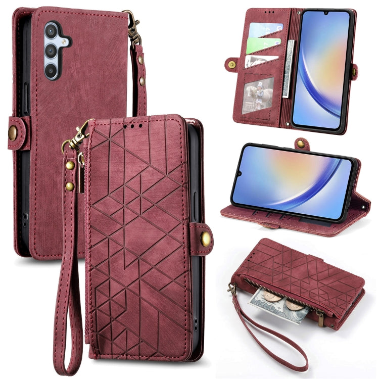For Samsung Galaxy A51 5G Geometric Zipper Wallet Side Buckle Leather Phone Case(Red) - free shipping - PMC TechLife - Order now!
