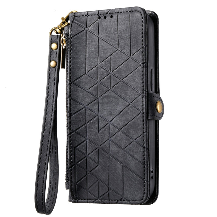 For Samsung Galaxy A14 4G Geometric Zipper Wallet Side Buckle Leather Phone Case(Black) - free shipping - PMC TechLife - Order now!
