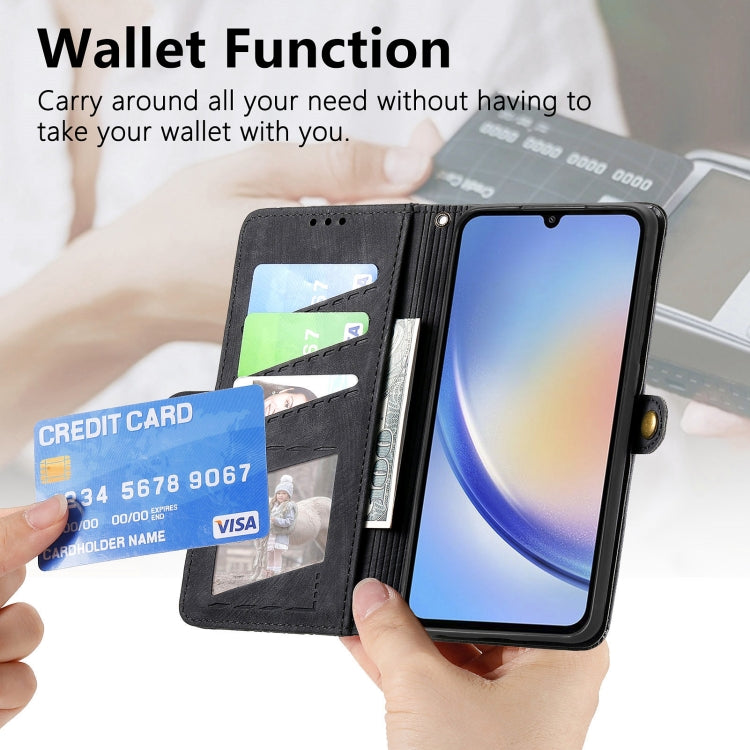 For Samsung Galaxy A14 5G Geometric Zipper Wallet Side Buckle Leather Phone Case(Black) - free shipping - PMC TechLife - Order now!