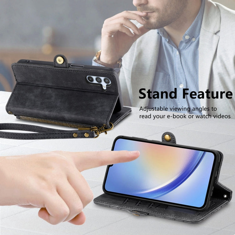 For Samsung Galaxy A34 5G Geometric Zipper Wallet Side Buckle Leather Phone Case(Black) - free shipping - PMC TechLife - Order now!