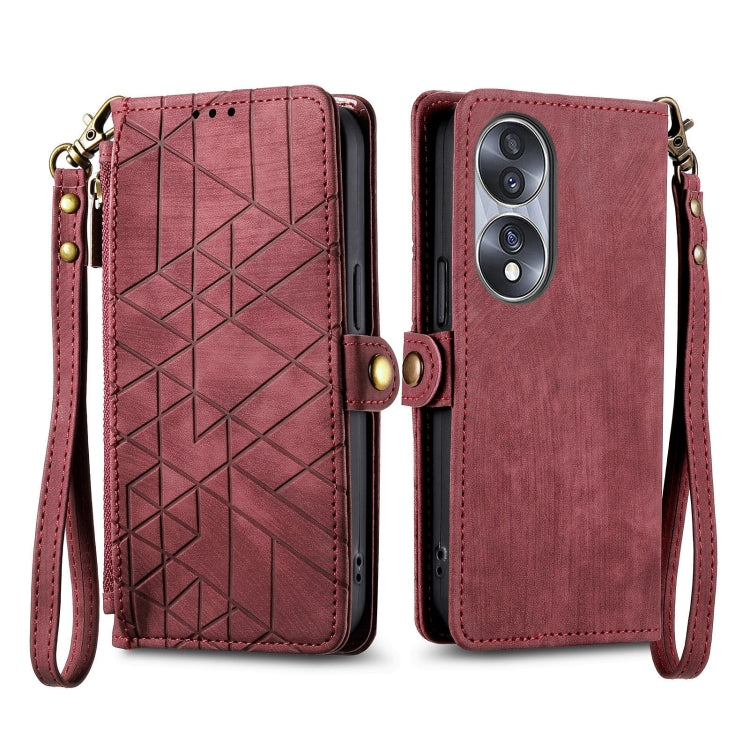For Honor X8A Geometric Zipper Wallet Side Buckle Leather Phone Case(Red) - free shipping - PMC TechLife - Order now!