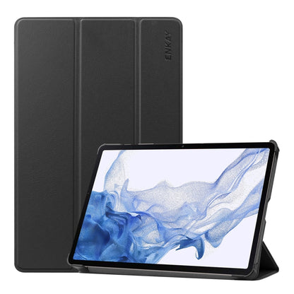 For Samsung Galaxy Tab S9 ENKAY Tri-fold Custer Texture Leather Smart Tablet Case(Black) - Galaxy Tab S9 Cases by ENKAY | Online Shopping South Africa | PMC Jewellery | Buy Now Pay Later Mobicred