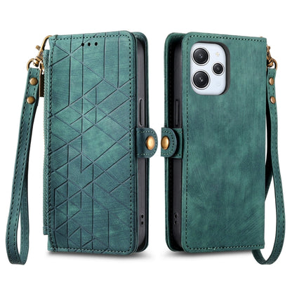 For Xiaomi Redmi Note 12 4G Geometric Zipper Wallet Side Buckle Leather Phone Case(Green) - Xiaomi Cases by PMC Jewellery | Online Shopping South Africa | PMC Jewellery | Buy Now Pay Later Mobicred