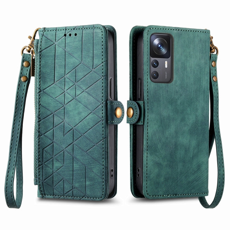 For Xiaomi 13 Lite Geometric Zipper Wallet Side Buckle Leather Phone Case(Green) - 13 Lite Cases by PMC Jewellery | Online Shopping South Africa | PMC Jewellery | Buy Now Pay Later Mobicred