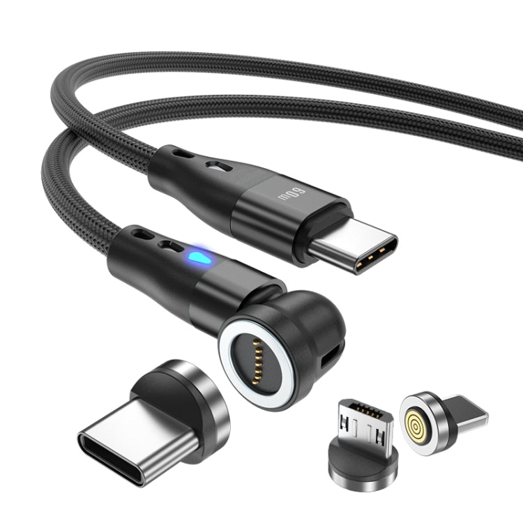 ENKAY PD60W Type-C to Type-C / 8 Pin / Micro USB Magnetic 540 Degrees Rotating Fast Charging Cable, Length:2m(Black) - Charging Cable & Head by ENKAY | Online Shopping South Africa | PMC Jewellery | Buy Now Pay Later Mobicred