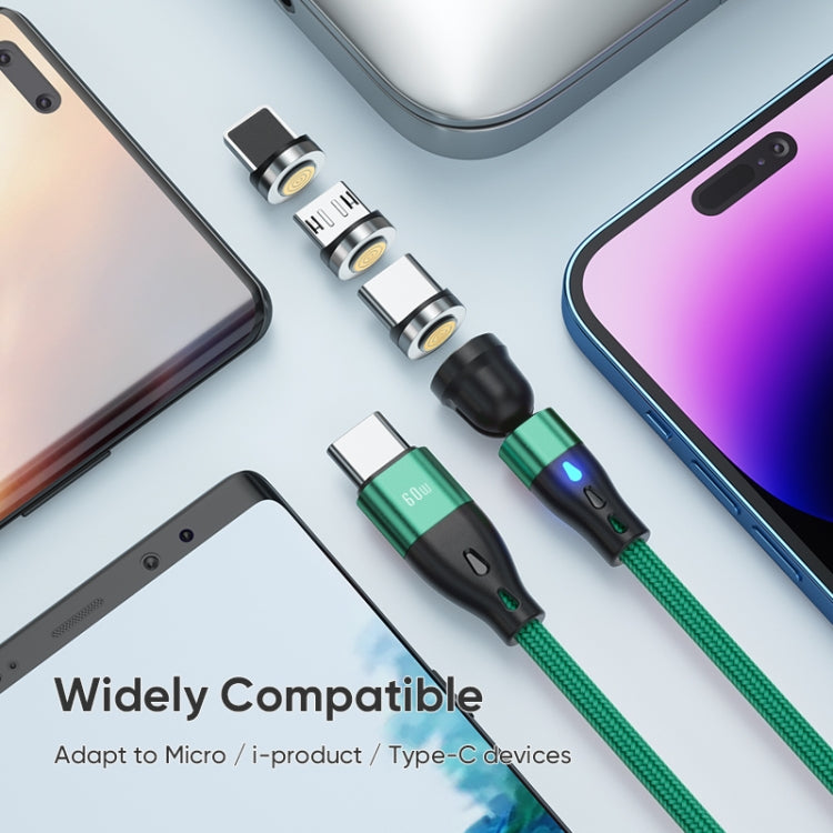 ENKAY PD60W Type-C to Type-C / 8 Pin / Micro USB Magnetic 540 Degrees Rotating Fast Charging Cable, Length:2m(Green) - Charging Cable & Head by ENKAY | Online Shopping South Africa | PMC Jewellery | Buy Now Pay Later Mobicred