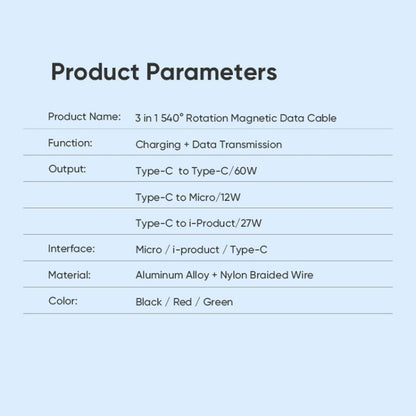 ENKAY PD60W Type-C to Type-C / 8 Pin / Micro USB Magnetic 540 Degrees Rotating Fast Charging Cable, Length:2m(Red) - Charging Cable & Head by ENKAY | Online Shopping South Africa | PMC Jewellery | Buy Now Pay Later Mobicred