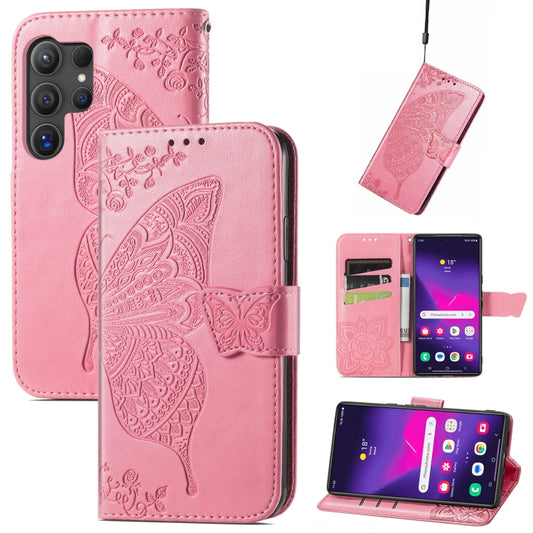 For Samsung Galaxy S24 Ultra 5G Butterfly Love Flower Embossed Leather Phone Case(Pink) - Galaxy S24 Ultra 5G Cases by PMC Jewellery | Online Shopping South Africa | PMC Jewellery