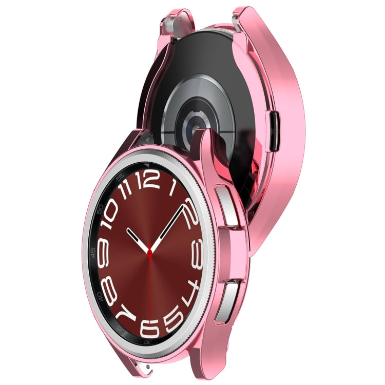 For Samsung Galaxy Watch6 Classic 47mm Electroplated TPU Half Pack Hollow Watch Protective Case(Pink) - Watch Cases by PMC Jewellery | Online Shopping South Africa | PMC Jewellery