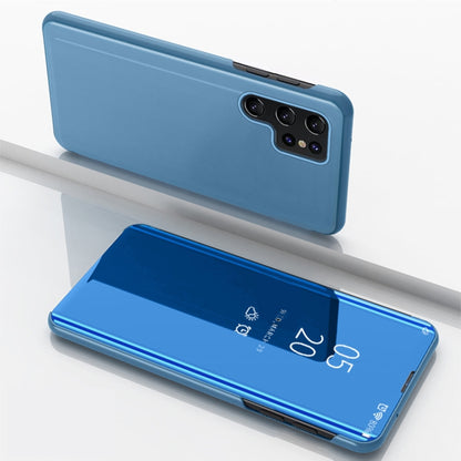 For Samsung Galaxy S25 Ultra 5G Plated Mirror Horizontal Flip Leather Phone Case with Holder(Blue) - Galaxy S25 Ultra 5G Cases by PMC Jewellery | Online Shopping South Africa | PMC Jewellery | Buy Now Pay Later Mobicred