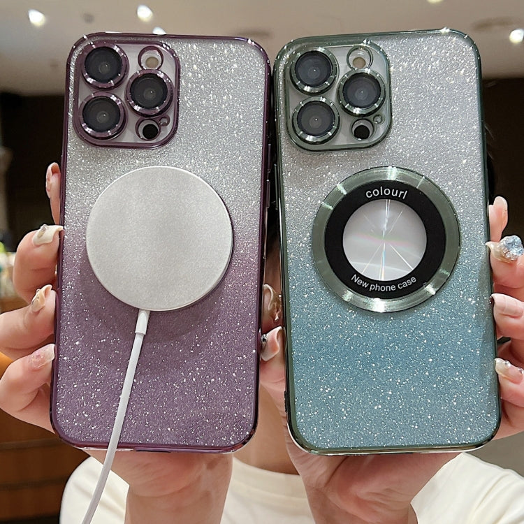 For iPhone 15 Plus MagSafe Gradient Glitter Electroplating TPU Phone Case(Silvery) - iPhone 15 Plus Cases by PMC TechLife | Online Shopping South Africa | PMC TechLife