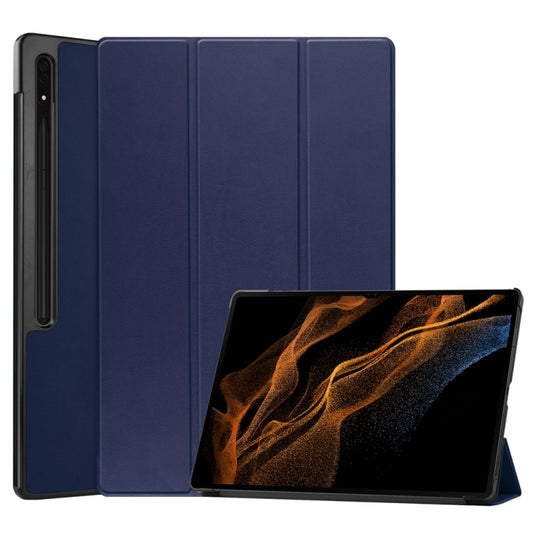 For Samsung Galaxy Tab S9 Ultra JUNSUNMAY Custer Solid Color 3-Fold Stand Leather Smart Tablet Case(Dark Blue) - Galaxy Tab S9 Ultra Cases by JUNSUNMAY | Online Shopping South Africa | PMC Jewellery | Buy Now Pay Later Mobicred