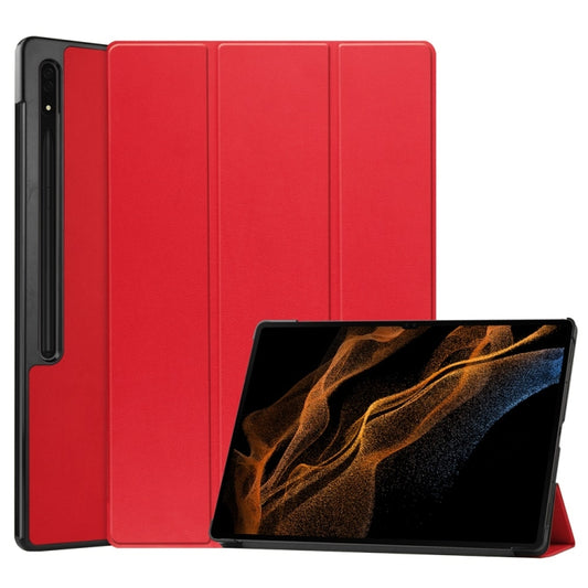 For Samsung Galaxy Tab S9 Ultra JUNSUNMAY Custer Solid Color 3-Fold Stand Leather Smart Tablet Case(Red) - Galaxy Tab S9 Ultra Cases by JUNSUNMAY | Online Shopping South Africa | PMC Jewellery | Buy Now Pay Later Mobicred