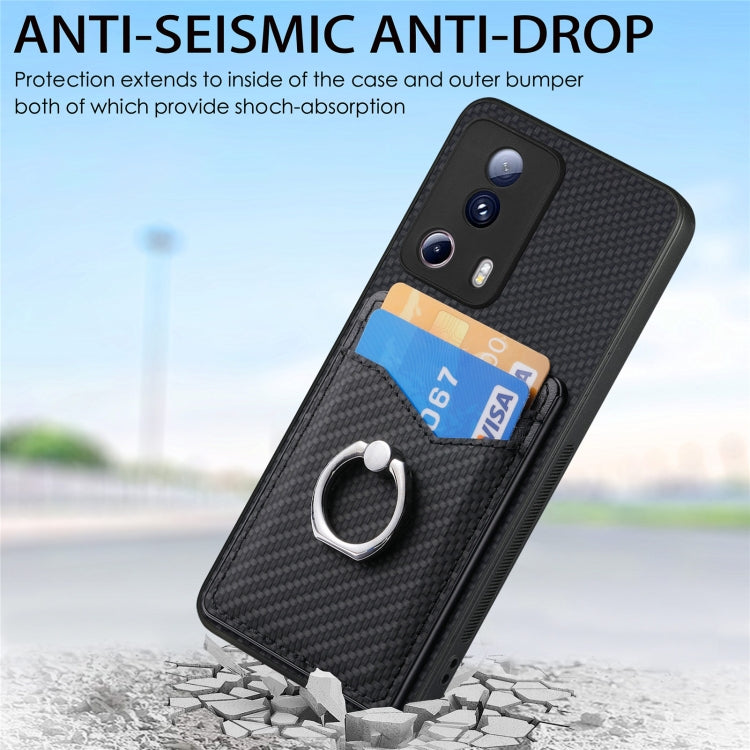 For Xiaomi Redmi Note 12 5G Carbon Fiber Card Wallet Ring Holder Phone Case(Black) - Xiaomi Cases by PMC Jewellery | Online Shopping South Africa | PMC Jewellery | Buy Now Pay Later Mobicred