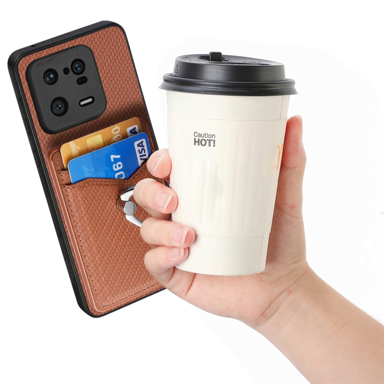 For Xiaomi 13 Pro Carbon Fiber Card Wallet Ring Holder Phone Case(Brown) - 13 Pro Cases by PMC Jewellery | Online Shopping South Africa | PMC Jewellery | Buy Now Pay Later Mobicred