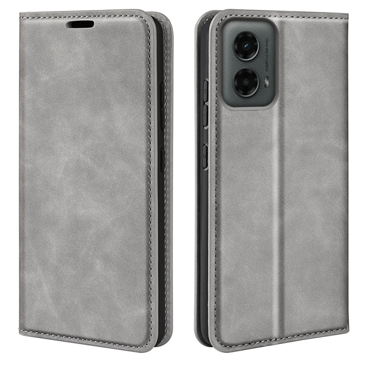 For Motorola Moto G 5G 2024 Retro-skin Magnetic Suction Leather Phone Case(Grey) - Motorola Cases by PMC Jewellery | Online Shopping South Africa | PMC Jewellery | Buy Now Pay Later Mobicred