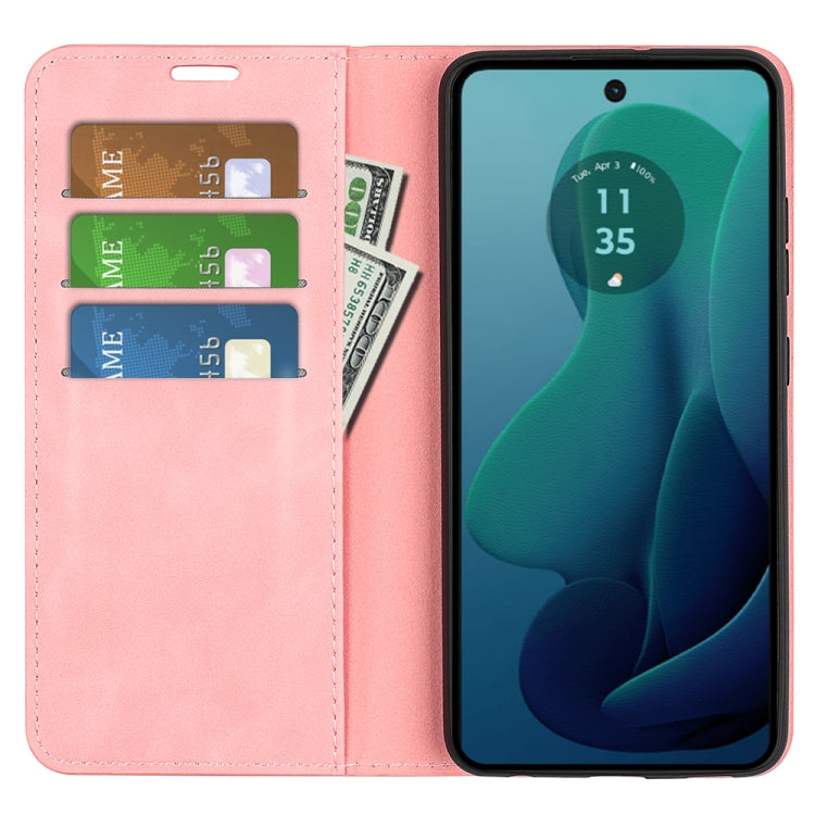 For Motorola Moto G 5G 2024 Retro-skin Magnetic Suction Leather Phone Case(Pink) - Motorola Cases by PMC Jewellery | Online Shopping South Africa | PMC Jewellery | Buy Now Pay Later Mobicred