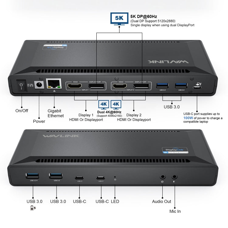 Wavlink UG69PD2 Dual 4K Fast Charging Integrated Docking Station, Plug:EU Plug - free shipping - PMc TechLife - Order now!