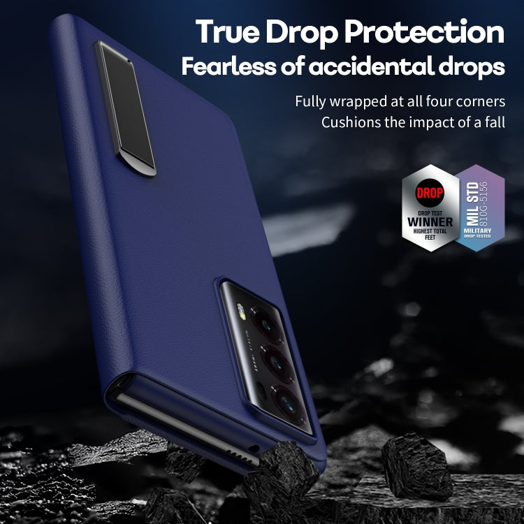 For Honor Magic V2 Side Electroplated Adsorption Leather Phone Case(Blue) - Honor Cases by PMC Jewellery | Online Shopping South Africa | PMC Jewellery | Buy Now Pay Later Mobicred