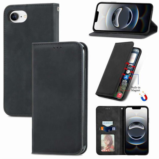 For iPhone 16e Retro Skin Feel Magnetic Flip Leather Phone Case(Black) - iPhone 16e Cases by PMC Jewellery | Online Shopping South Africa | PMC Jewellery | Buy Now Pay Later Mobicred