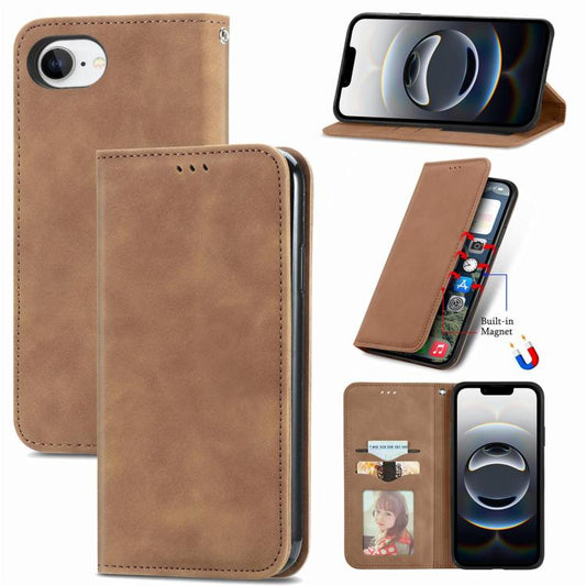 For iPhone 16e Retro Skin Feel Magnetic Flip Leather Phone Case(Brown) - iPhone 16e Cases by PMC Jewellery | Online Shopping South Africa | PMC Jewellery | Buy Now Pay Later Mobicred