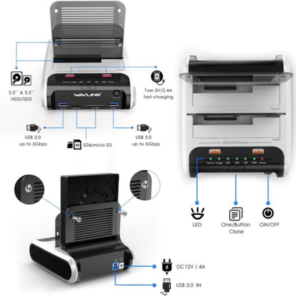 Wavlink ST336A SSD HDD Fast Offline Clone SATA  USB 3.0 External Hard Drive Case(EU Plug) - HDD Enclosure by WAVLINK | Online Shopping South Africa | PMC Jewellery | Buy Now Pay Later Mobicred