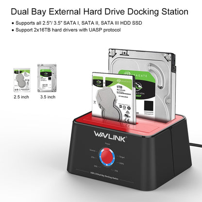 Wavlink ST334U SSD Dual Bay External Hard Drive Docking Station USB 3.0 to SATA I/II/III(US Plug) - External Hard Drives by WAVLINK | Online Shopping South Africa | PMC Jewellery | Buy Now Pay Later Mobicred