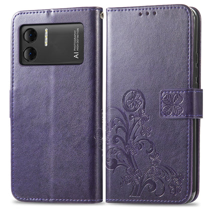 For DOOGEE X98 Pro / X98 Four-leaf Clasp Embossed Buckle Leather Phone Case(Purple) - Doogee Cases by PMC Jewellery | Online Shopping South Africa | PMC Jewellery | Buy Now Pay Later Mobicred
