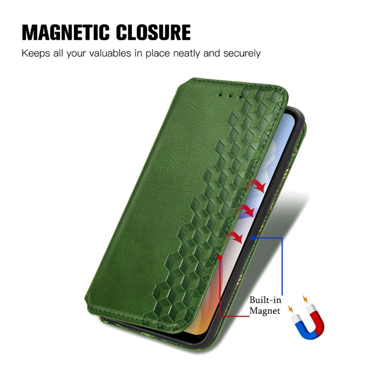 For DOOGEE X98 Pro / X98 Cubic Grid Pressed Magnetic Leather Phone Case(Green) - Doogee Cases by PMC TechLife | Online Shopping South Africa | PMC TechLife | Buy Now Pay Later Mobicred
