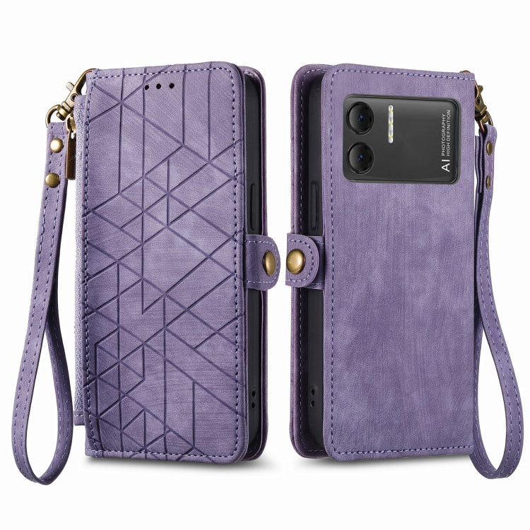 For DOOGEE X98 Pro / X98 Geometric Zipper Wallet Side Buckle Leather Phone Case(Purple) - Doogee Cases by PMC Jewellery | Online Shopping South Africa | PMC Jewellery | Buy Now Pay Later Mobicred