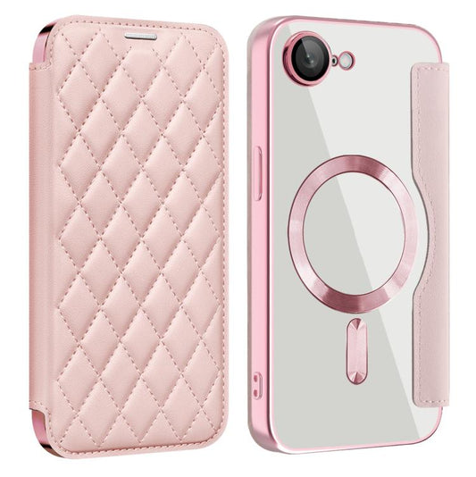 For iPhone 16e Shield Magsafe RFID Anti-theft Rhombus Leather Phone Case(Pink) - iPhone 16e Cases by PMC Jewellery | Online Shopping South Africa | PMC Jewellery | Buy Now Pay Later Mobicred