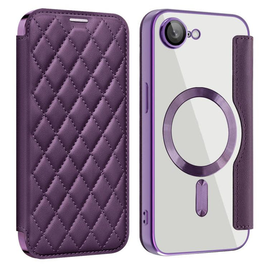 For iPhone 16e Shield Magsafe RFID Anti-theft Rhombus Leather Phone Case(Purple) - iPhone 16e Cases by PMC Jewellery | Online Shopping South Africa | PMC Jewellery | Buy Now Pay Later Mobicred