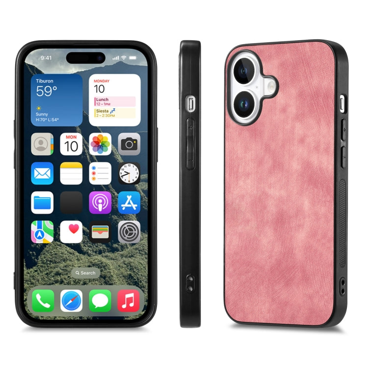 For iPhone 16 Vintage Leather PC Back Cover Phone Case(Pink) - iPhone 16 Cases by PMC Jewellery | Online Shopping South Africa | PMC Jewellery | Buy Now Pay Later Mobicred