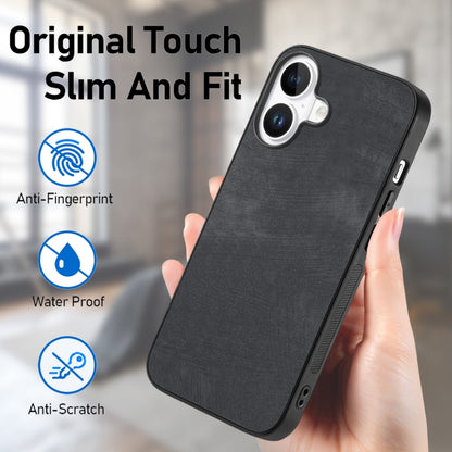 For iPhone 16 Plus Vintage Leather PC Back Cover Phone Case(Black) - iPhone 16 Plus Cases by PMC Jewellery | Online Shopping South Africa | PMC Jewellery | Buy Now Pay Later Mobicred