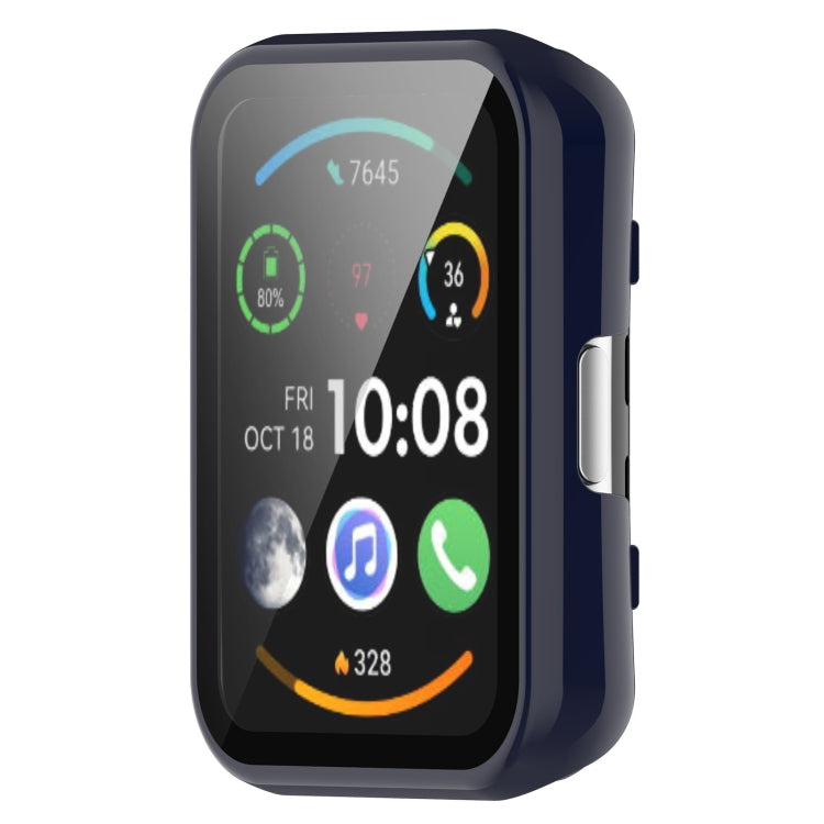 For Huawei Watch Fit PC + 9H Tempered Film Integrated Watch Protective Case(Blue) - Watch Cases by PMC TechLife | Online Shopping South Africa | PMC TechLife | Buy Now Pay Later Mobicred