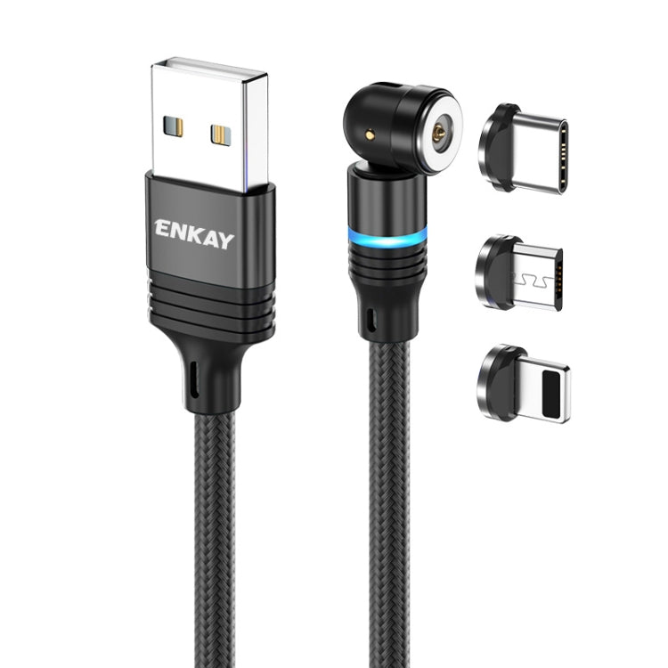 ENKAY 3 in 1 2.4A USB to Type-C / 8 Pin / Micro USB Magnetic 540 Degrees Rotating Charging Cable, Length:1m(Black) - Charging Cable & Head by ENKAY | Online Shopping South Africa | PMC Jewellery | Buy Now Pay Later Mobicred