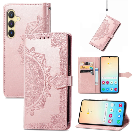 For Samsung Galaxy S25+ 5G Mandala Flower Embossed Leather Phone Case(Rose Gold) - Galaxy S25+ 5G Cases by PMC Jewellery | Online Shopping South Africa | PMC Jewellery | Buy Now Pay Later Mobicred