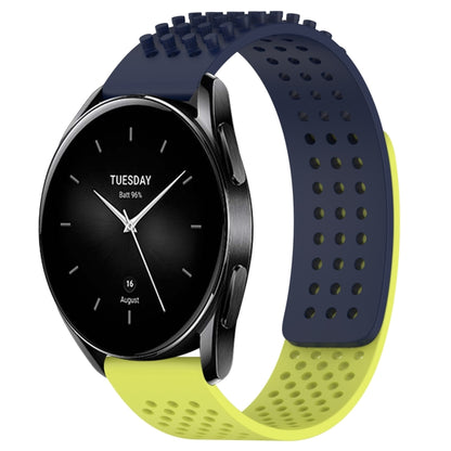 For Xiaomi Watch S2 42mm 22mm Holes Breathable 3D Dots Silicone Watch Band(Midnight Blue+Lime Green) - Watch Bands by PMC Jewellery | Online Shopping South Africa | PMC Jewellery