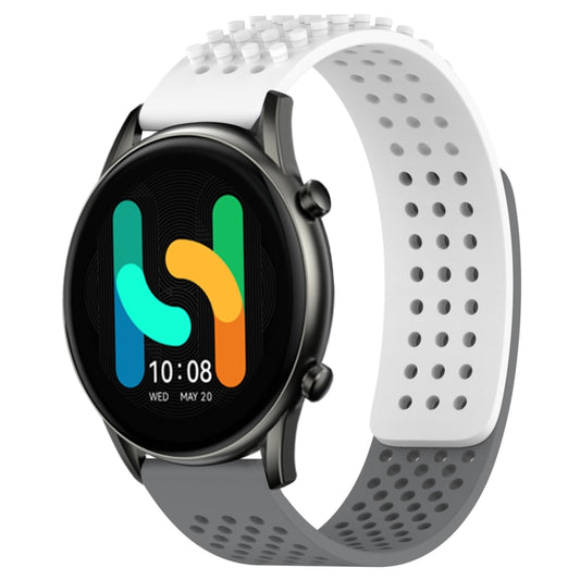 For Xiaomi Haylou RT2 LS10 22mm Holes Breathable 3D Dots Silicone Watch Band(White+Grey) - Watch Bands by PMC Jewellery | Online Shopping South Africa | PMC Jewellery