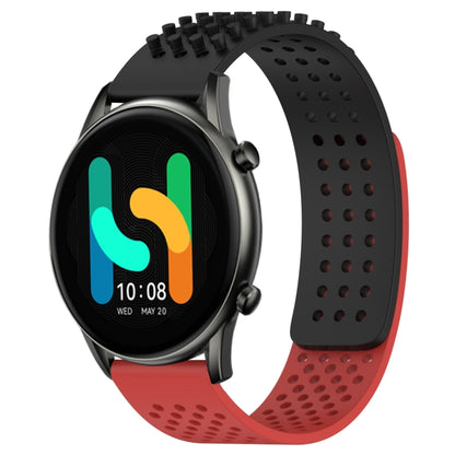 For Xiaomi Haylou RT2 LS10 22mm Holes Breathable 3D Dots Silicone Watch Band(Black+Red) - Watch Bands by PMC Jewellery | Online Shopping South Africa | PMC Jewellery