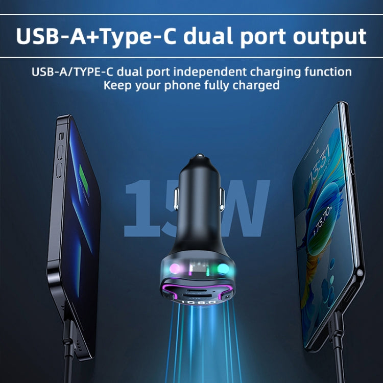 C49 With Type-C+USB Port FM Transmitter Car Bluetooth Adapter Ambient Light MP3 Music Player - Bluetooth Car Kits by PMC TechLife | Online Shopping South Africa | PMC TechLife | Buy Now Pay Later Mobicred