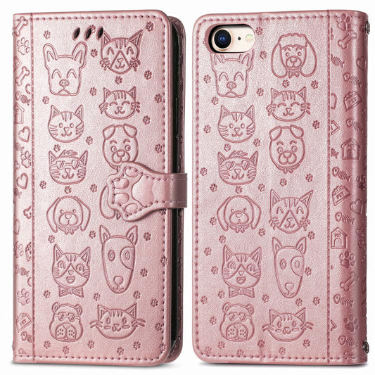 For iPhone 16e Cat and Dog Embossed Leather Phone Case(Rose Gold) - iPhone 16e Cases by PMC Jewellery | Online Shopping South Africa | PMC Jewellery | Buy Now Pay Later Mobicred