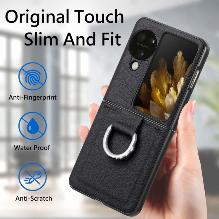 For OPPO Find N3 Flip Litchi PU Diamond-encrusted Ring Phone Case(Black) - Find N3 Flip Cases by PMC TechLife | Online Shopping South Africa | PMC TechLife