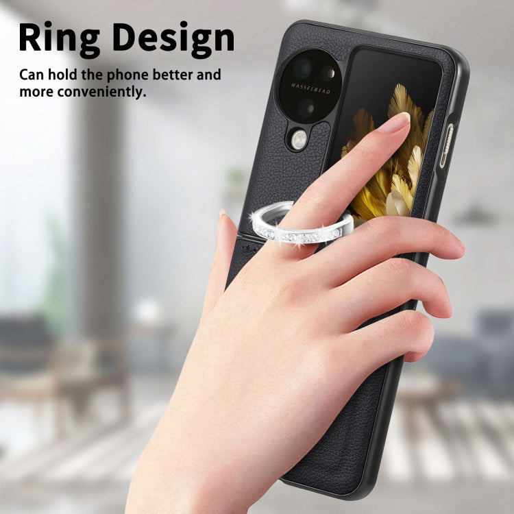 For OPPO Find N3 Flip Litchi PU Diamond-encrusted Ring Phone Case(Black) - Find N3 Flip Cases by PMC TechLife | Online Shopping South Africa | PMC TechLife